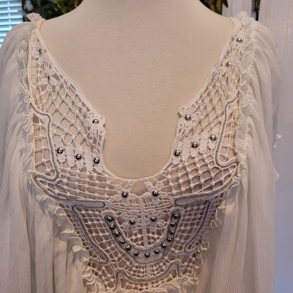 Free People Peasant Top Boho Romantic Sexy Crocheted Small Festival small - Picture 2 of 9